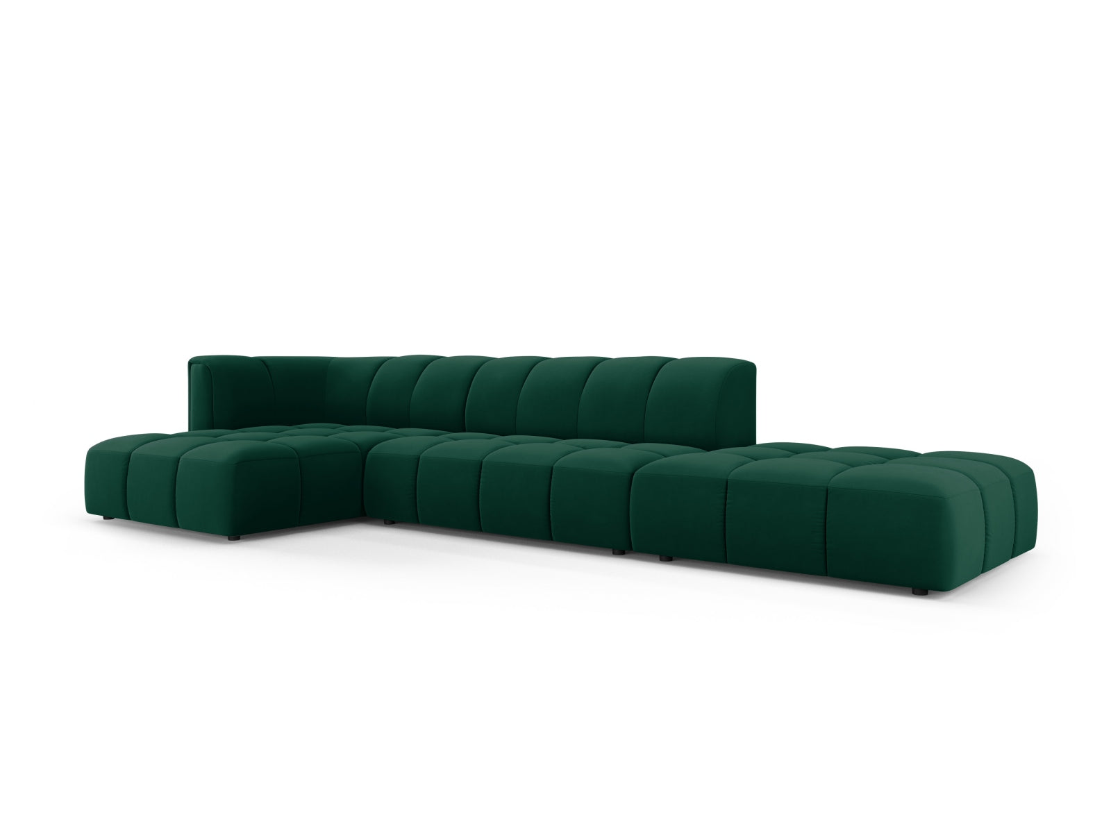5-Sitzer Modular Ecksofa links Moritz in Bottle Green-Bluvel präsentiert im Onlineshop von KAQTU Design AG. Ecksofa links ist von Cosmopolitan Design