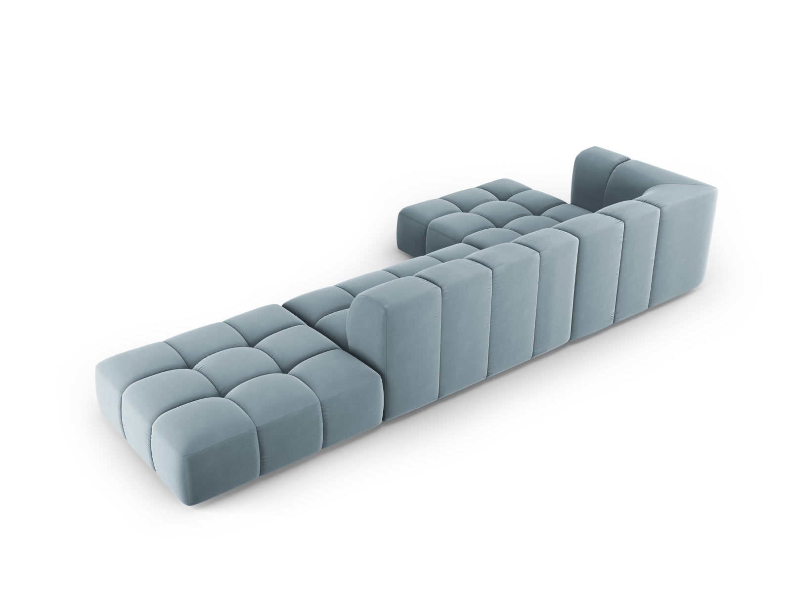 5-Sitzer Modular Ecksofa links Moritz in Light Blue-Bluvel präsentiert im Onlineshop von KAQTU Design AG. Ecksofa links ist von Cosmopolitan Design