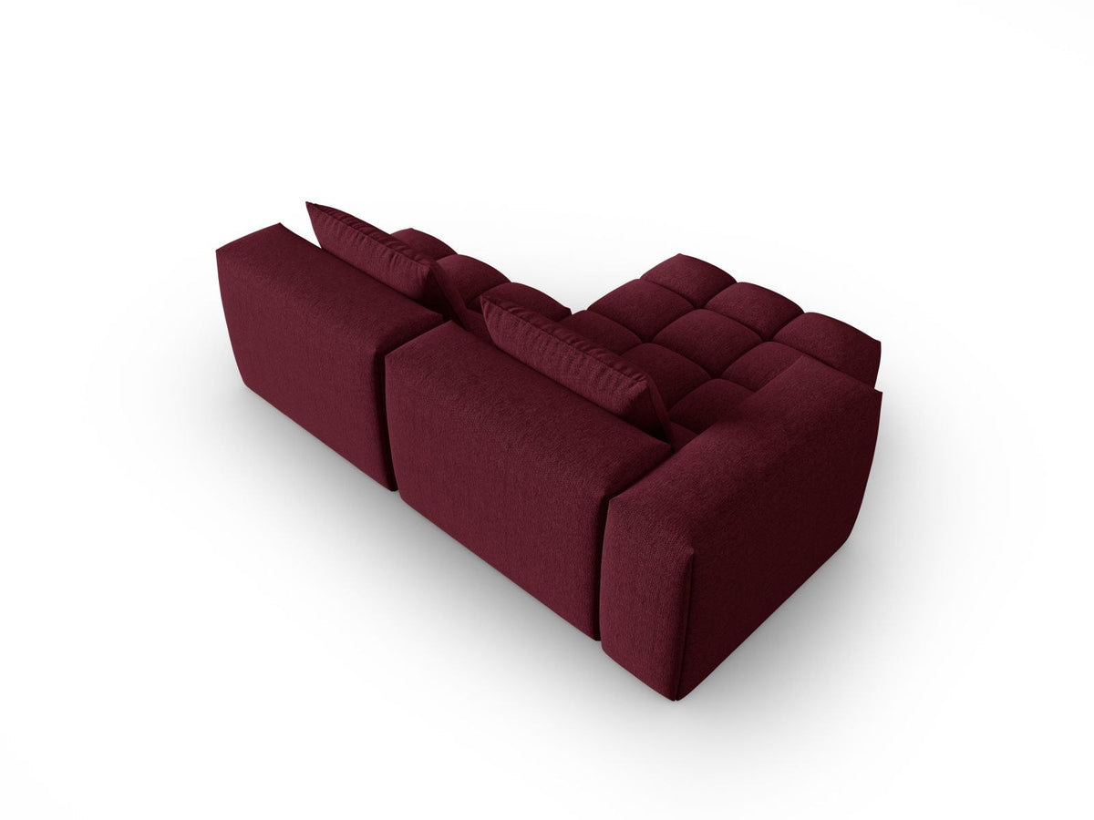 Modulares Ecksofa Verona links mit 3 Sitzplätzen in dunkelblauem Sorella-Stoff, Massivholzrahmen und schwarzen Kunststoffbeinen, Récamiere-Form.