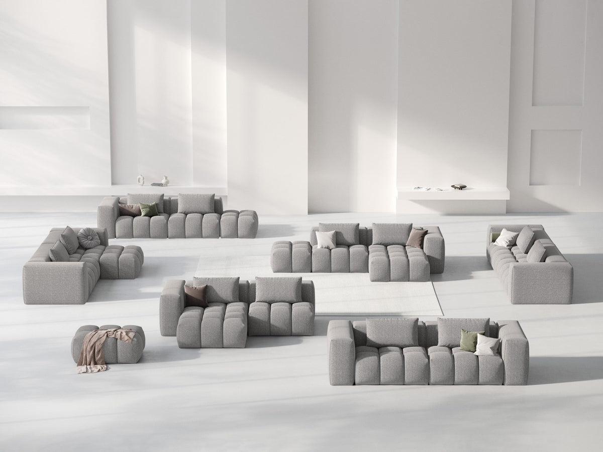 Modulares Ecksofa Verona links mit 3 Sitzplätzen in dunkelblauem Sorella-Stoff, Massivholzrahmen und schwarzen Kunststoffbeinen, Récamiere-Form.