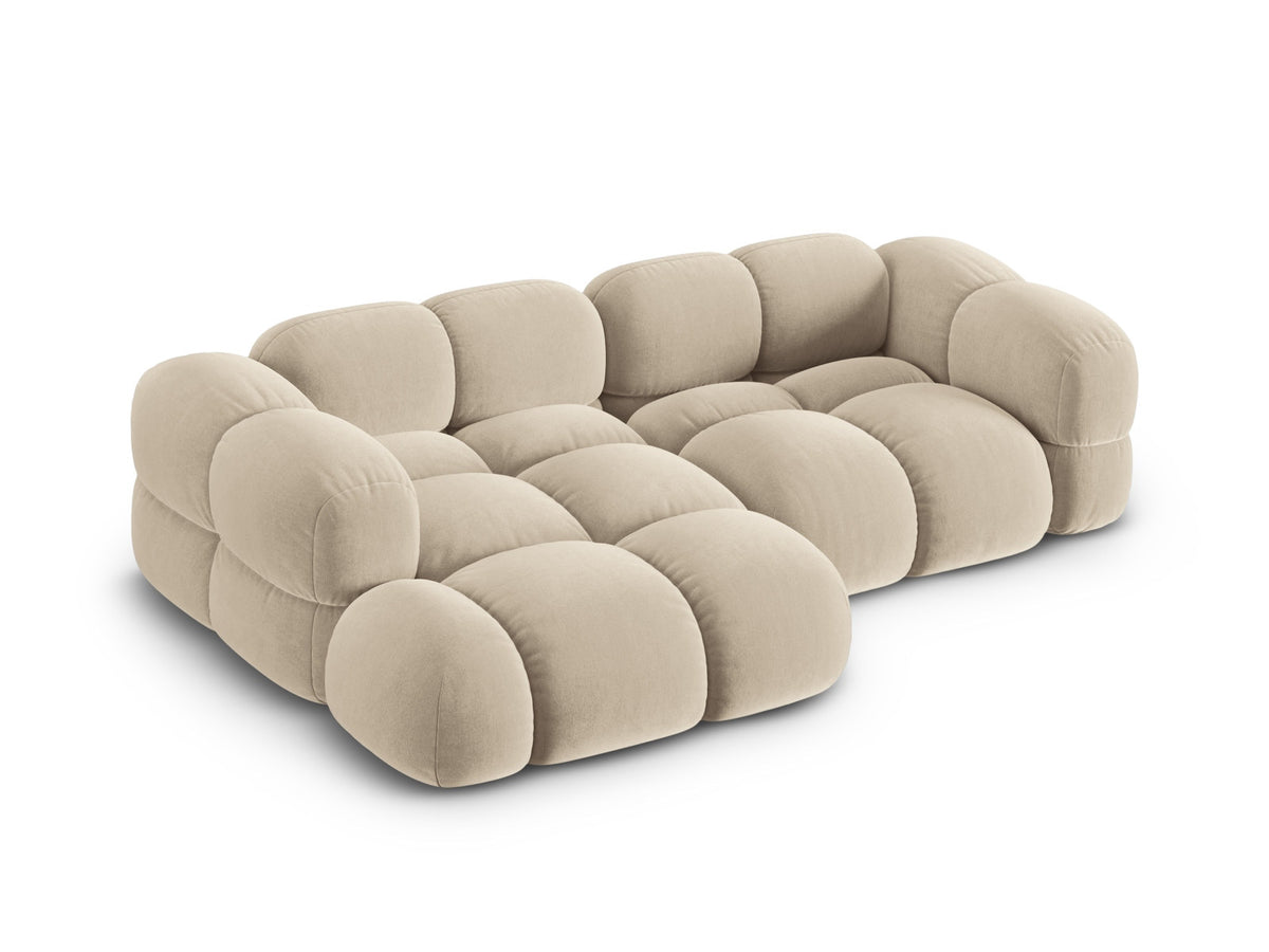 Loretto Velour Ecksofa links 3 Sitzer 147cm in Light Beige-Vogue präsentiert im Onlineshop von KAQTU Design AG. L-Sofa links ist von Cosmopolitan Design