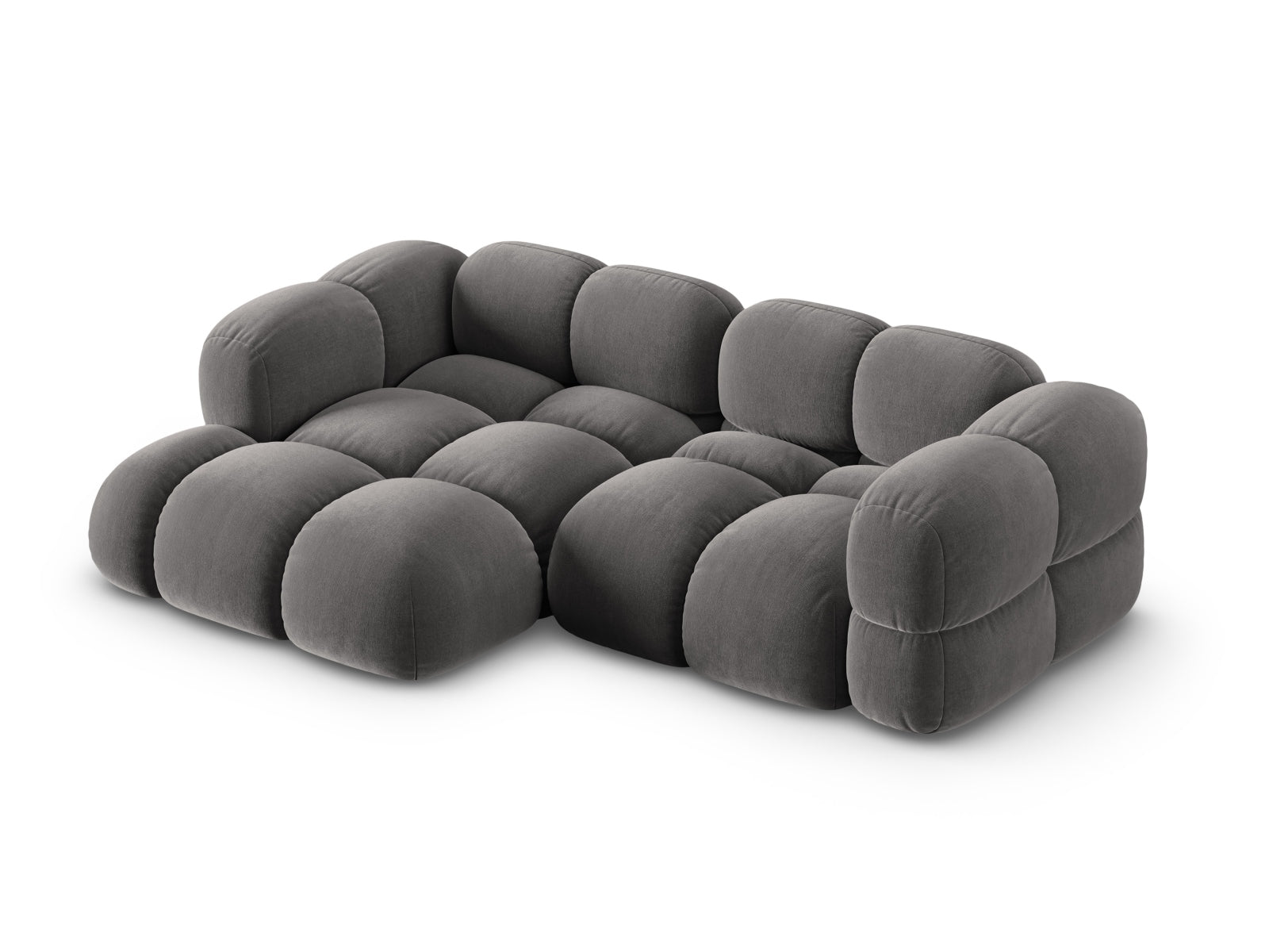 Modernes Loretto Velour Ecksofa links, 3-Sitzer mit 147 cm Breite, in zeitlosem Grau, perfekt für gemütliche und stilvolle Wohnambiente.