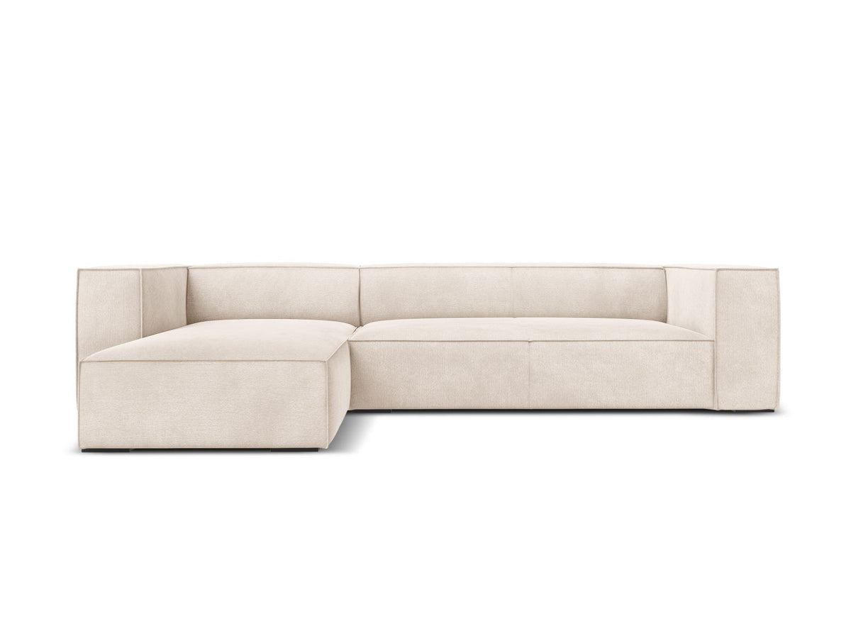 Ecksofa links Turin von Cosmopolitan Design in Light Beige-Rosario, Chenille-Bezug, Buchenholzbeine, 5 Sitzplätze, Récamiere-Form.