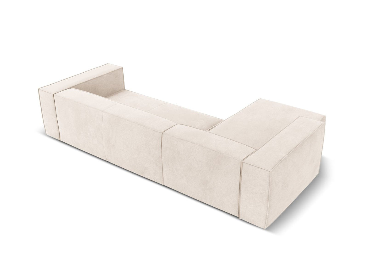 Ecksofa links Turin von Cosmopolitan Design in Light Beige-Rosario, Chenille-Bezug, Buchenholzbeine, 5 Sitzplätze, Récamiere-Form.