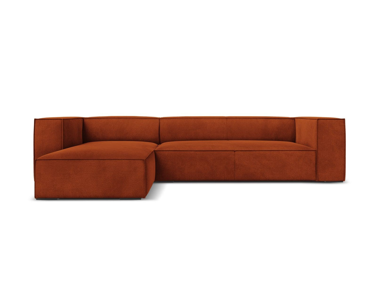 Ecksofa links Turin von Cosmopolitan Design in Light Beige-Rosario, Chenille-Bezug, Buchenholzbeine, 5 Sitzplätze, Récamiere-Form.