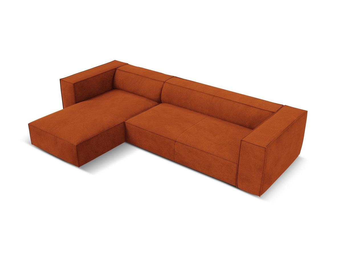 Ecksofa links Turin von Cosmopolitan Design in Light Beige-Rosario, Chenille-Bezug, Buchenholzbeine, 5 Sitzplätze, Récamiere-Form.