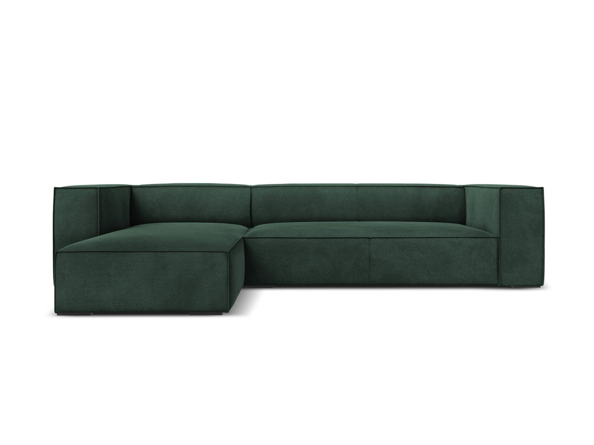 Ecksofa links Turin von Cosmopolitan Design in Light Beige-Rosario, Chenille-Bezug, Buchenholzbeine, 5 Sitzplätze, Récamiere-Form.