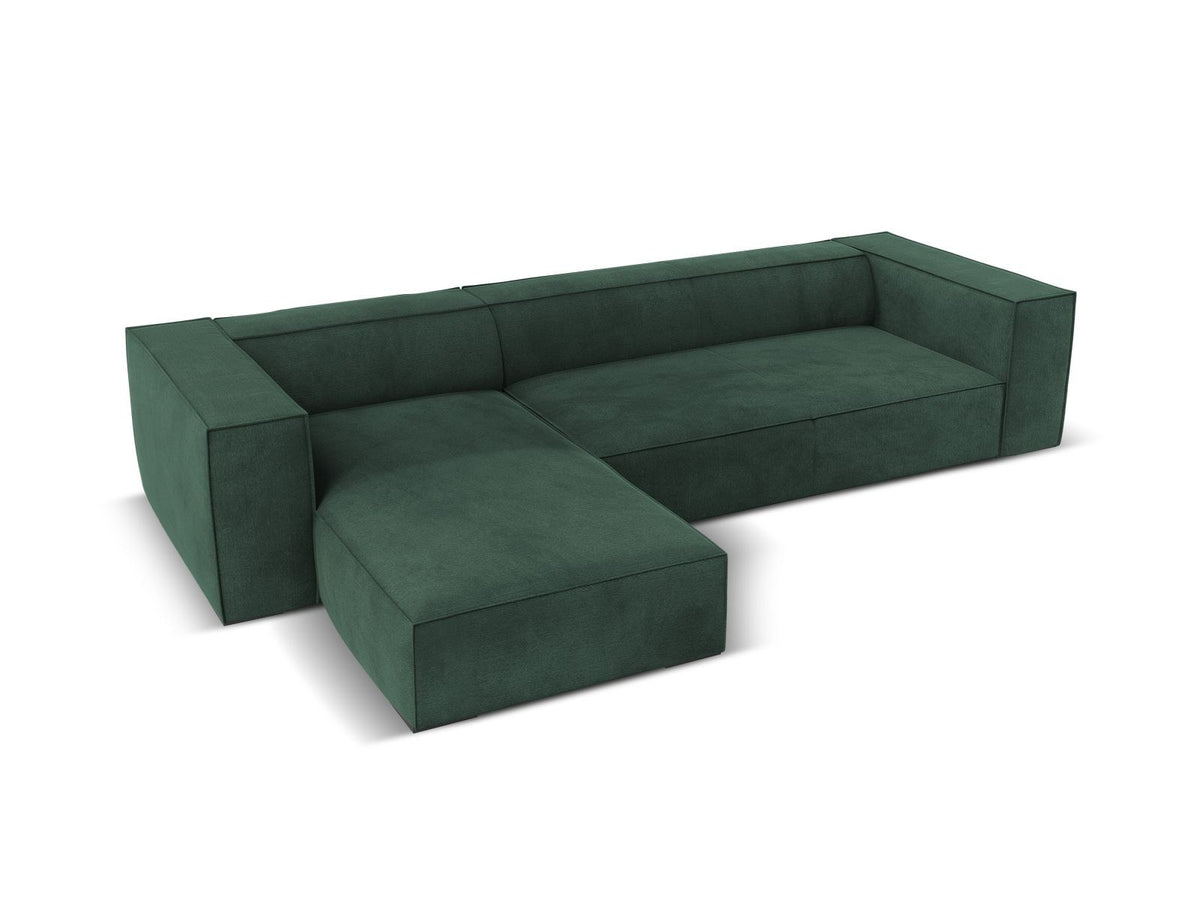 Ecksofa links Turin von Cosmopolitan Design in Light Beige-Rosario, Chenille-Bezug, Buchenholzbeine, 5 Sitzplätze, Récamiere-Form.