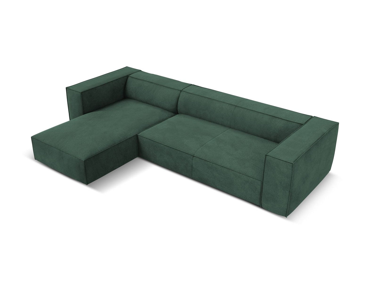 Ecksofa links Turin von Cosmopolitan Design in Light Beige-Rosario, Chenille-Bezug, Buchenholzbeine, 5 Sitzplätze, Récamiere-Form.