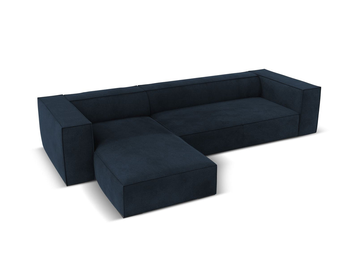 Ecksofa links Turin von Cosmopolitan Design in Light Beige-Rosario, Chenille-Bezug, Buchenholzbeine, 5 Sitzplätze, Récamiere-Form.