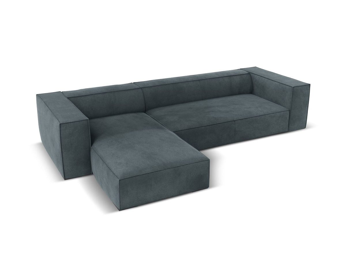 Ecksofa links Turin von Cosmopolitan Design in Light Beige-Rosario, Chenille-Bezug, Buchenholzbeine, 5 Sitzplätze, Récamiere-Form.
