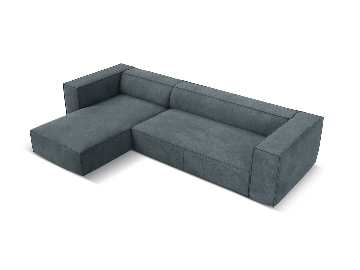 Ecksofa links Turin von Cosmopolitan Design in Light Beige-Rosario, Chenille-Bezug, Buchenholzbeine, 5 Sitzplätze, Récamiere-Form.