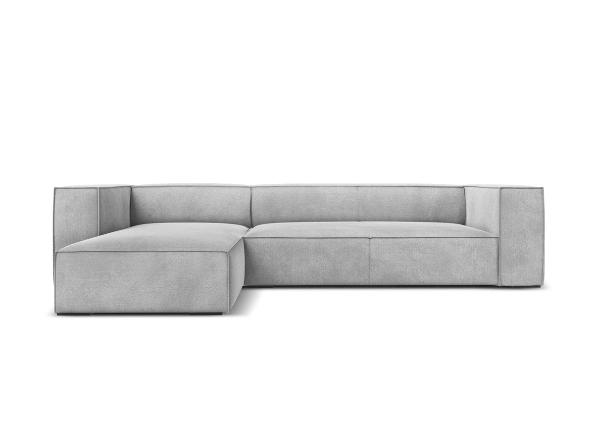 Ecksofa links Turin von Cosmopolitan Design in Light Beige-Rosario, Chenille-Bezug, Buchenholzbeine, 5 Sitzplätze, Récamiere-Form.