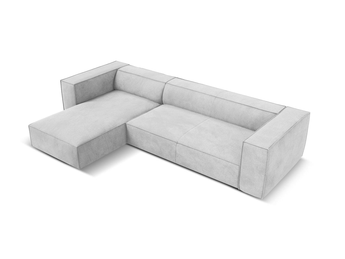 Ecksofa links Turin von Cosmopolitan Design in Light Beige-Rosario, Chenille-Bezug, Buchenholzbeine, 5 Sitzplätze, Récamiere-Form.