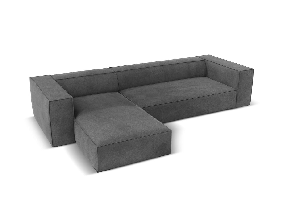 Ecksofa links Turin von Cosmopolitan Design in Light Beige-Rosario, Chenille-Bezug, Buchenholzbeine, 5 Sitzplätze, Récamiere-Form.