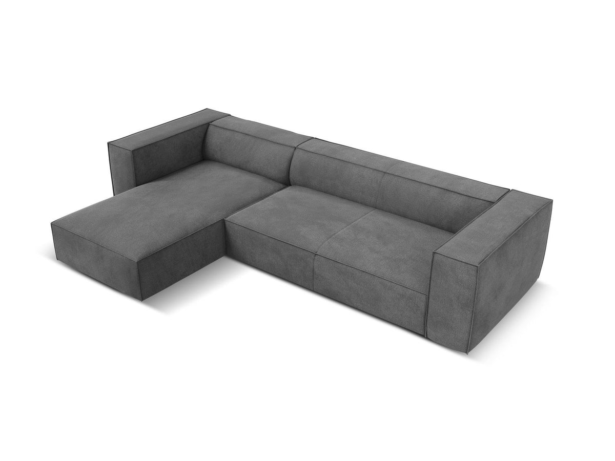Ecksofa links Turin von Cosmopolitan Design in Light Beige-Rosario, Chenille-Bezug, Buchenholzbeine, 5 Sitzplätze, Récamiere-Form.