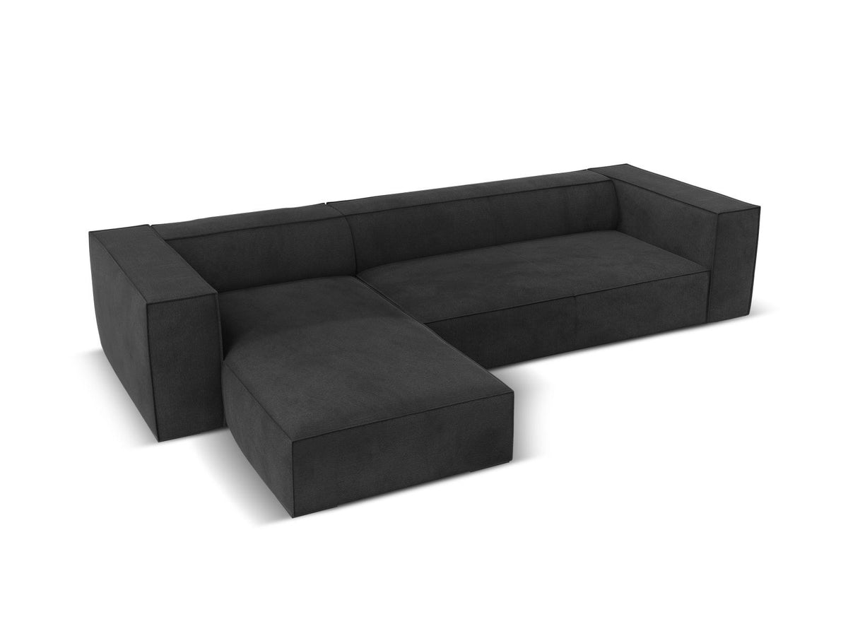 Ecksofa links Turin von Cosmopolitan Design in Light Beige-Rosario, Chenille-Bezug, Buchenholzbeine, 5 Sitzplätze, Récamiere-Form.