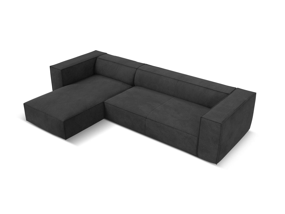 Ecksofa links Turin von Cosmopolitan Design in Light Beige-Rosario, Chenille-Bezug, Buchenholzbeine, 5 Sitzplätze, Récamiere-Form.