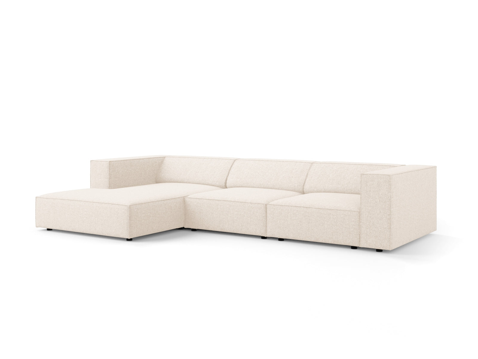 Elegantes Arendal Ecksofa links in hellem Beige, ideal für stilvolle Wohnräume. Komfortables 4-Sitzer Design von Cosmopolitan Design.