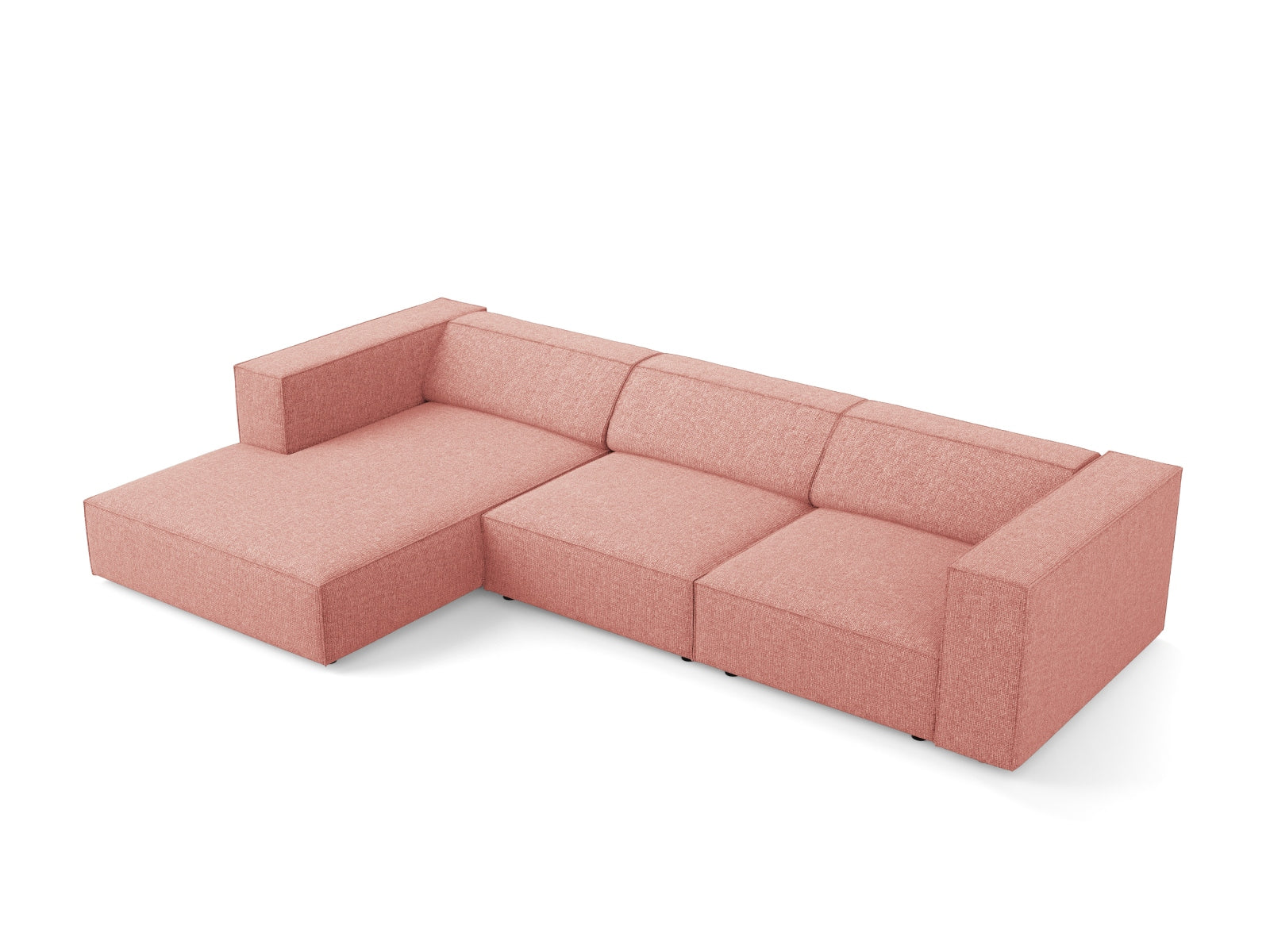 Modernes L-Sofa Arendal links in sanftem Pink, ideal für gemütliche Wohnzimmer und stilvolle Einrichtungskonzepte.