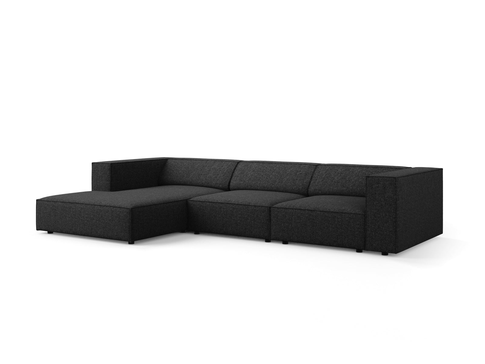 Elegantes Arendal Ecksofa links 4 Sitzer in stilvollem Schwarz, ideal für moderne Wohnräume, erhältlich bei KAQTU Design AG.