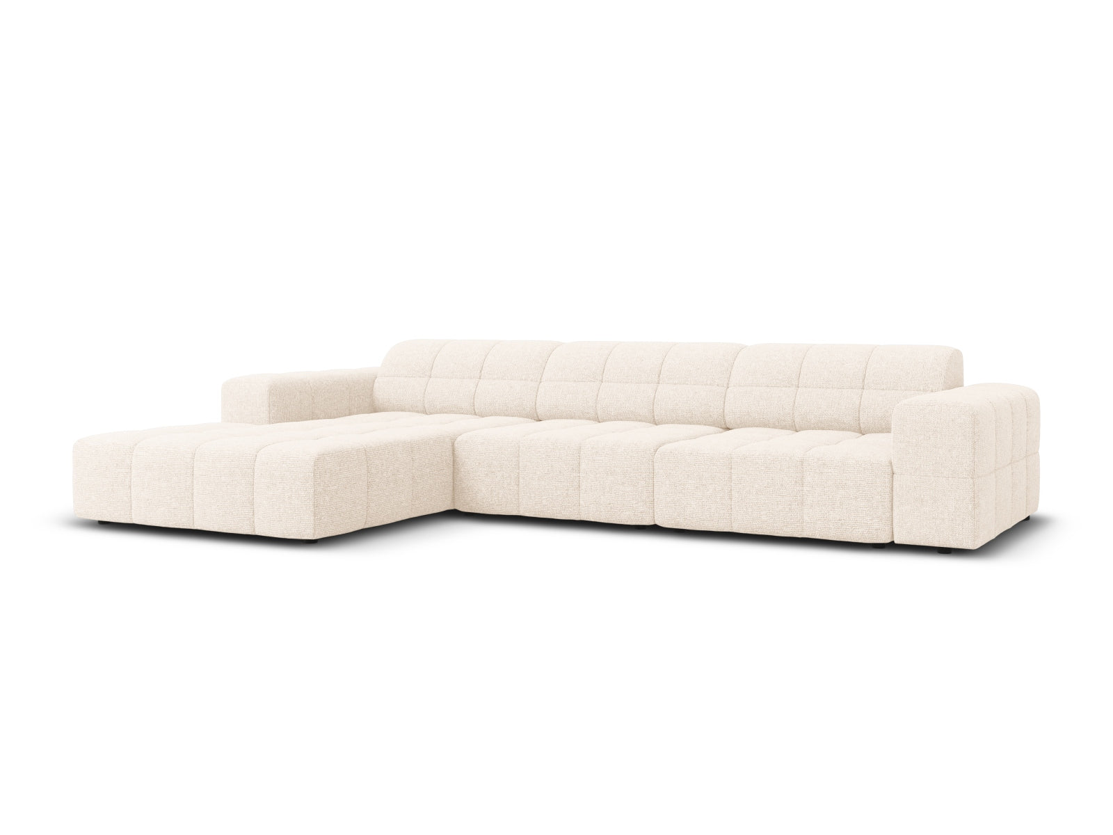 Stylisches Chicago Ecksofa links, 4-Sitzer in elegantem Light Beige-Haga, ideal für moderne Wohnräume, erhältlich bei KAQTU Design AG.