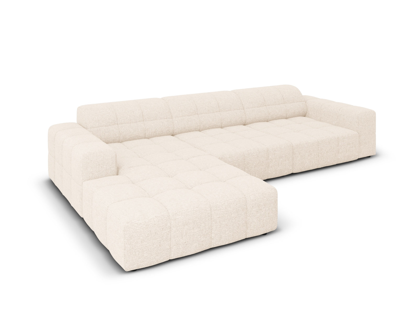 Elegantes Chicago Ecksofa links, 4-Sitzer in sanftem Beige, perfekt für stilvolle Wohnzimmer und gemütliche Entspannung.