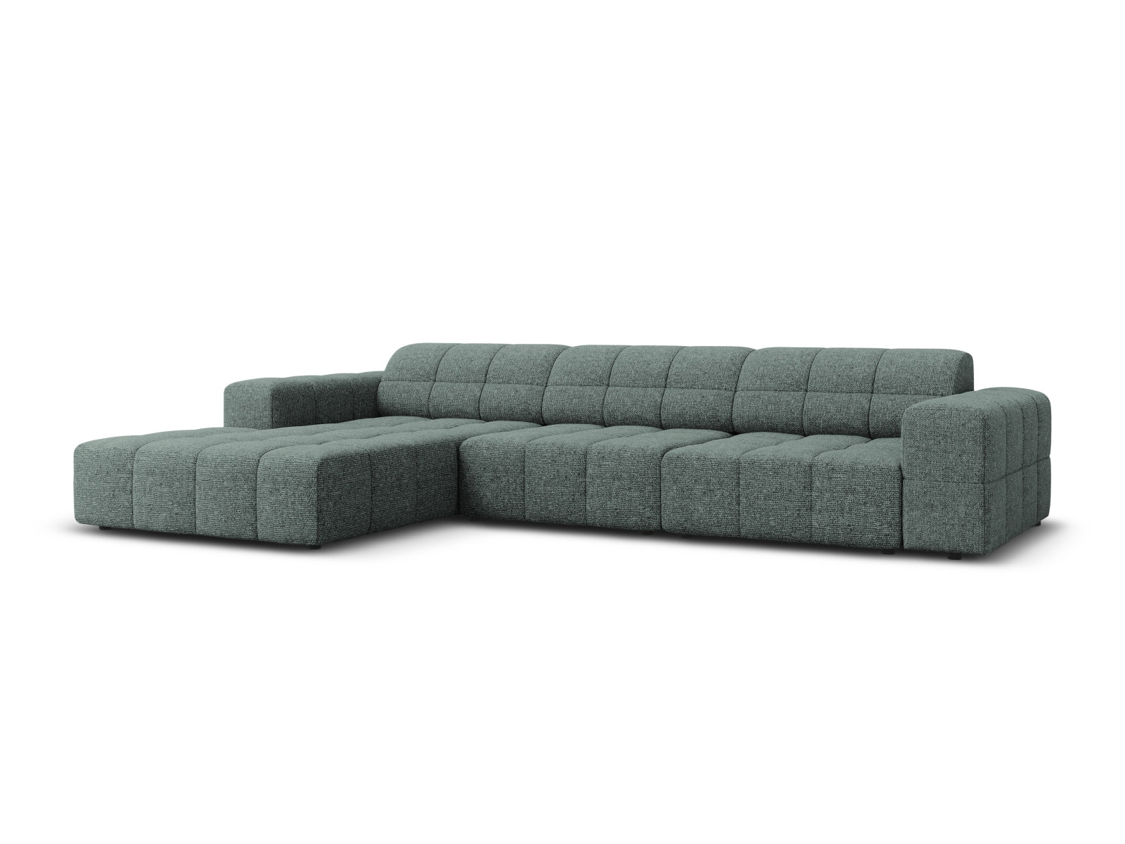 Stylisches Chicago Ecksofa links, 4-Sitzer in Petrol-Haga, ideal für moderne Wohnräume, erhältlich bei KAQTU Design AG.
