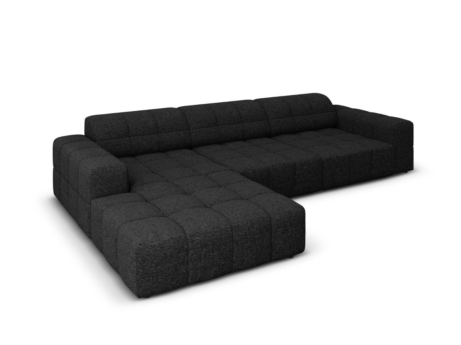 Modernes Chicago Ecksofa links, 4-Sitzer, 166 cm, in edlem Schwarz-Haga, perfekt für stilvolle Wohnzimmergestaltung.