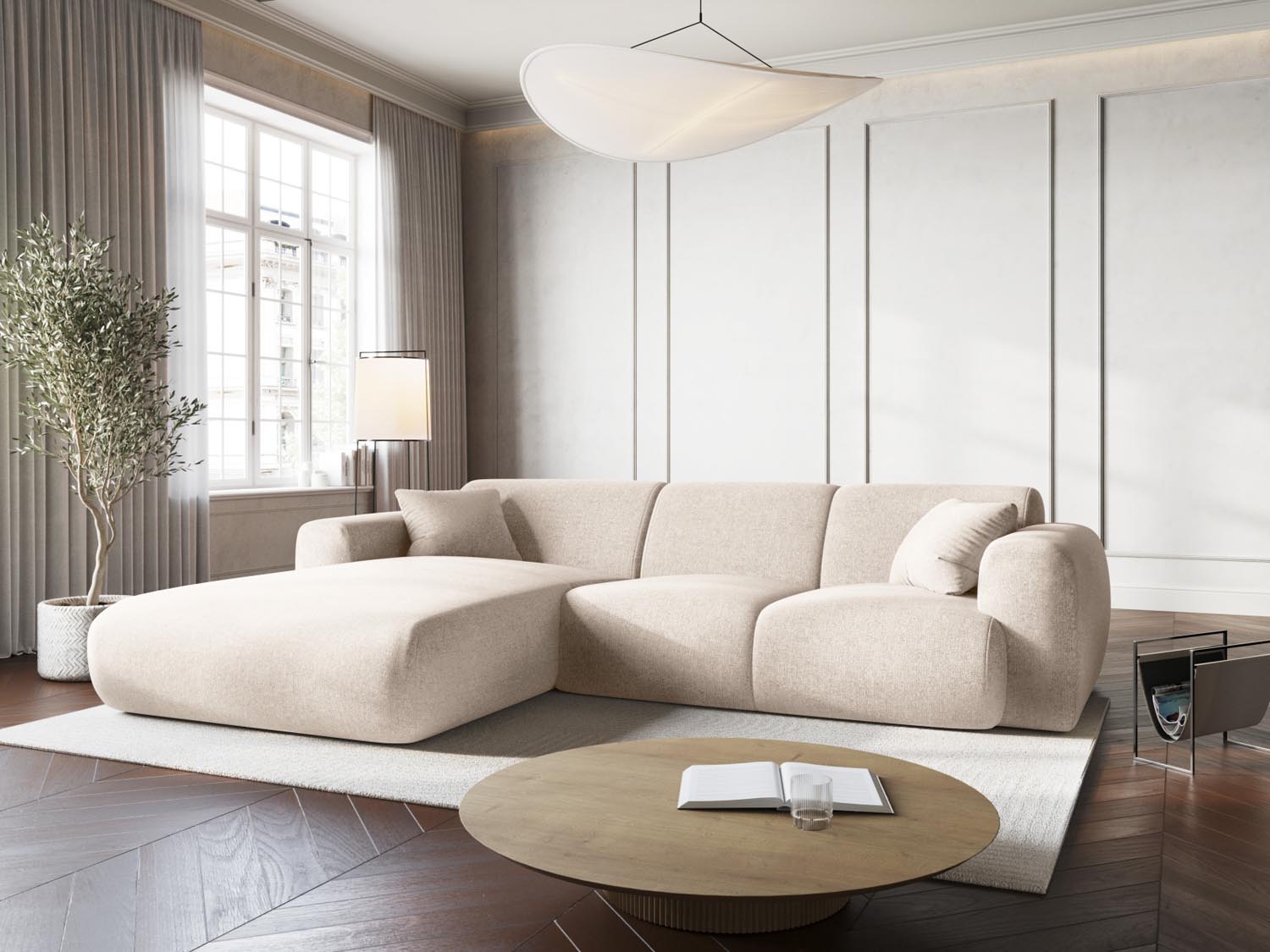 Stylisches Nolio Ecksofa links in Light Beige-Haga, ideal für moderne Wohnräume, präsentiert von Cosmopolitan Design.