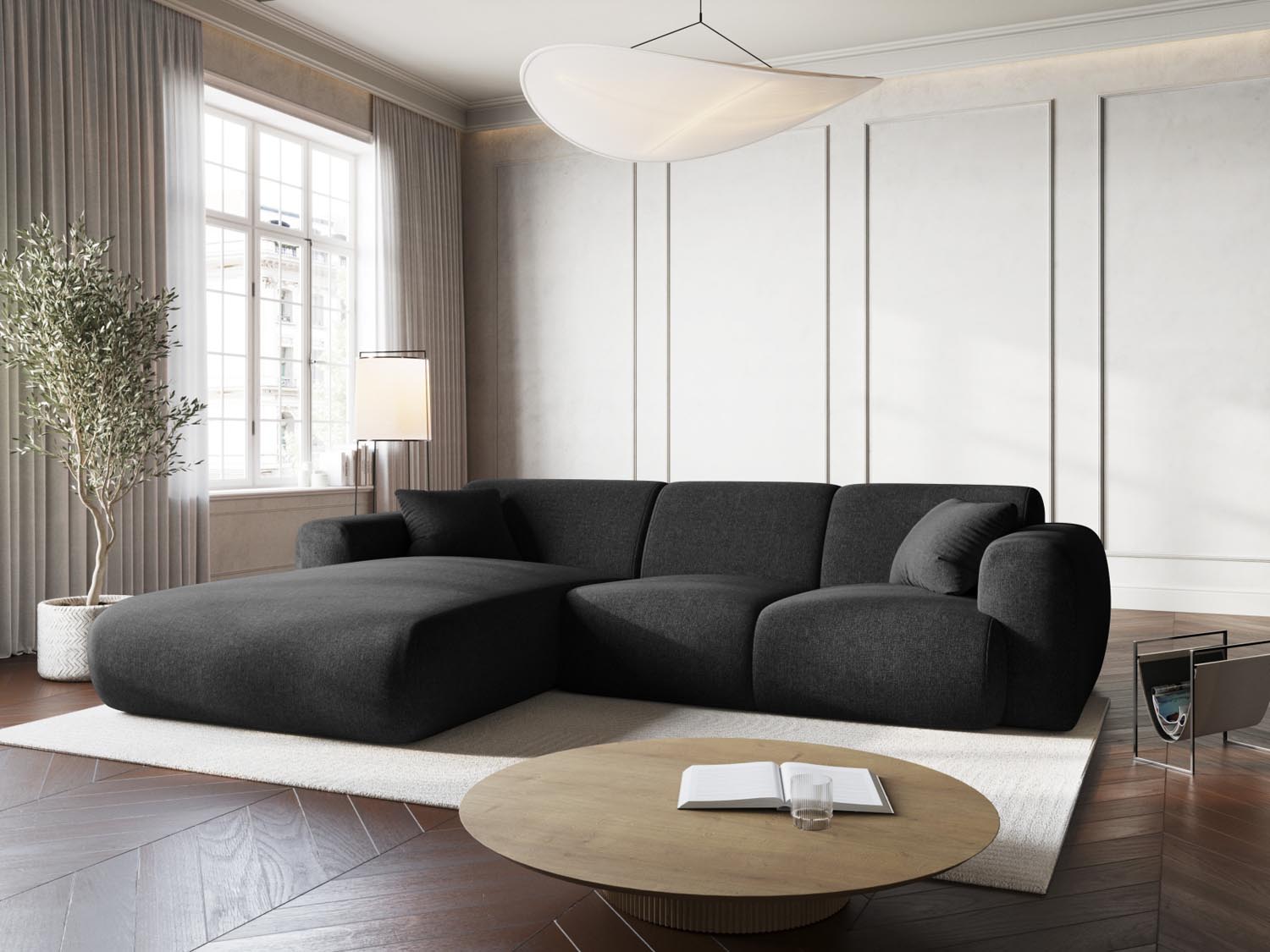 Elegantes Nolio Ecksofa links in Schwarz, 4-Sitzer mit 170 cm Breite, stilvoll und modern für Ihr Wohnzimmer.