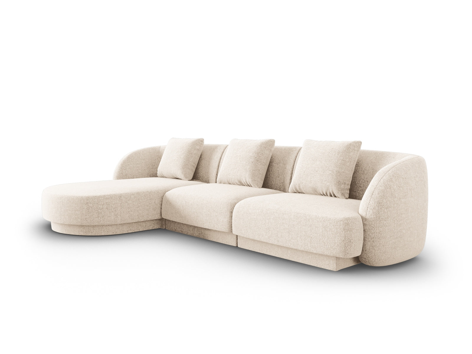 Stylisches Tulum Ecksofa links, 4-Sitzer in hellem Beige, ideal für moderne Wohnräume, präsentiert von Cosmopolitan Design.