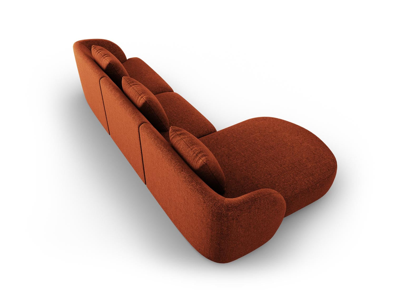 Modernes Tulum Ecksofa links in warmem Terracotta, 4-Sitzer mit 156 cm, ideal für stilvolle Wohnräume von Cosmopolitan Design.
