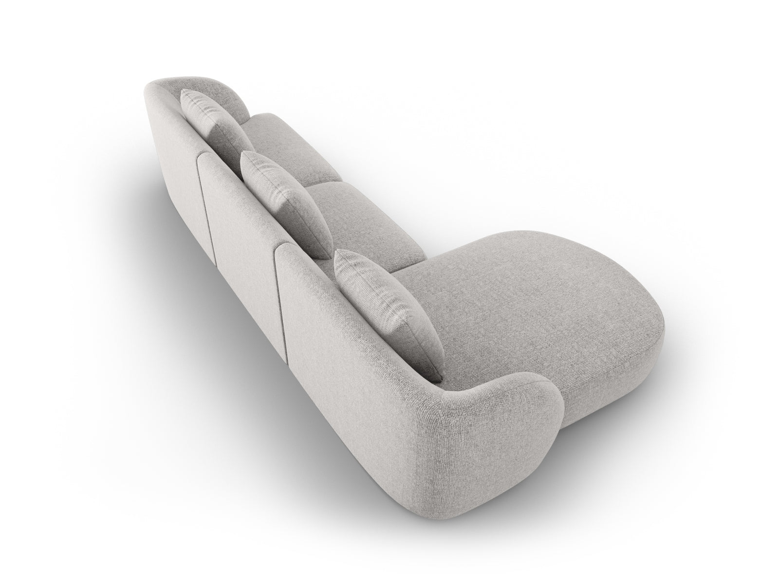 Elegantes Tulum Ecksofa links, 4-Sitzer in sanftem Grau, perfekt für zeitgemäße Wohnkonzepte, angeboten von Cosmopolitan Design.