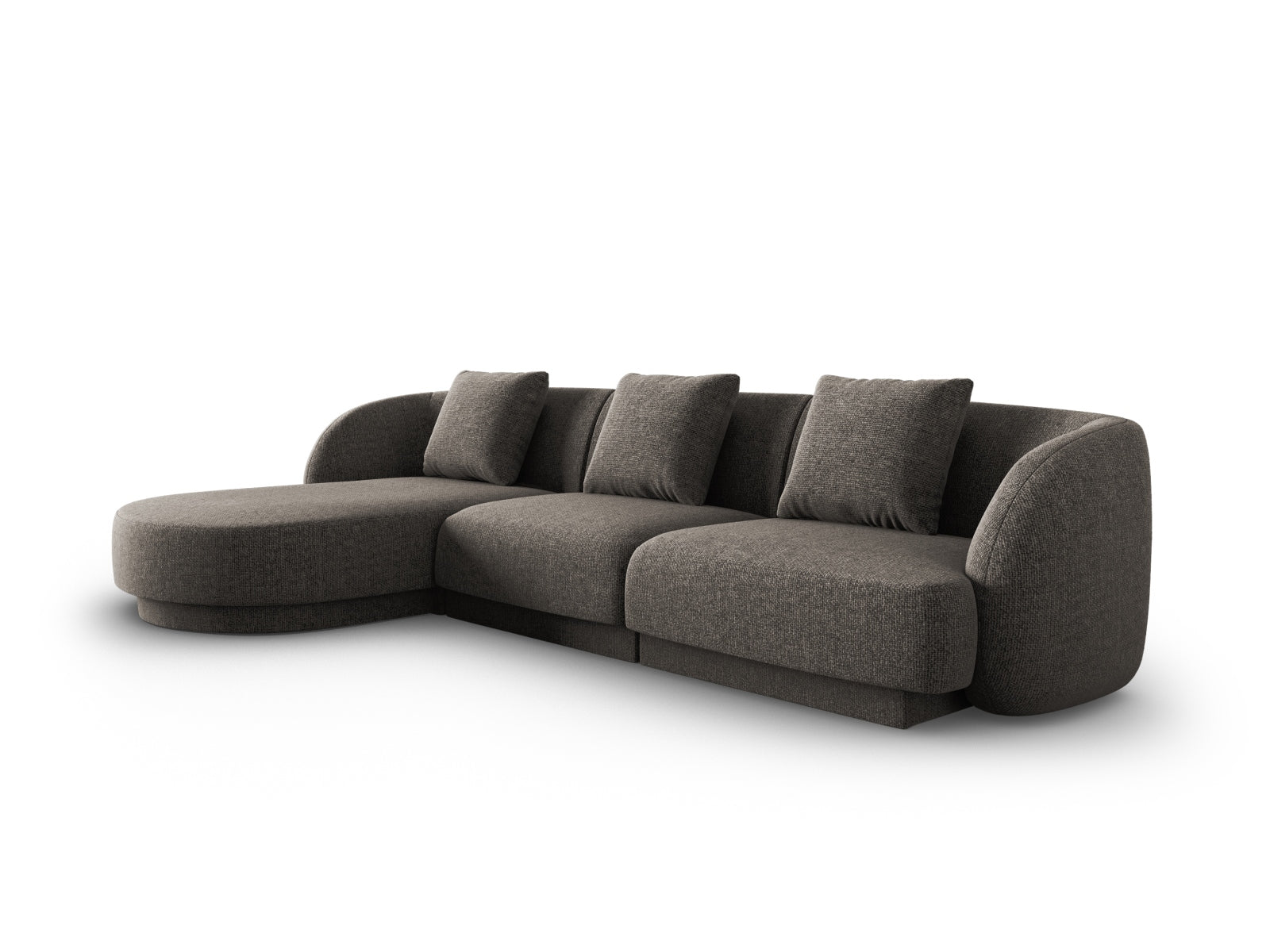 Modernes Tulum Ecksofa links, 4-Sitzer in stilvollem Grau, ideal für gemütliche Wohnräume, präsentiert von Cosmopolitan Design.