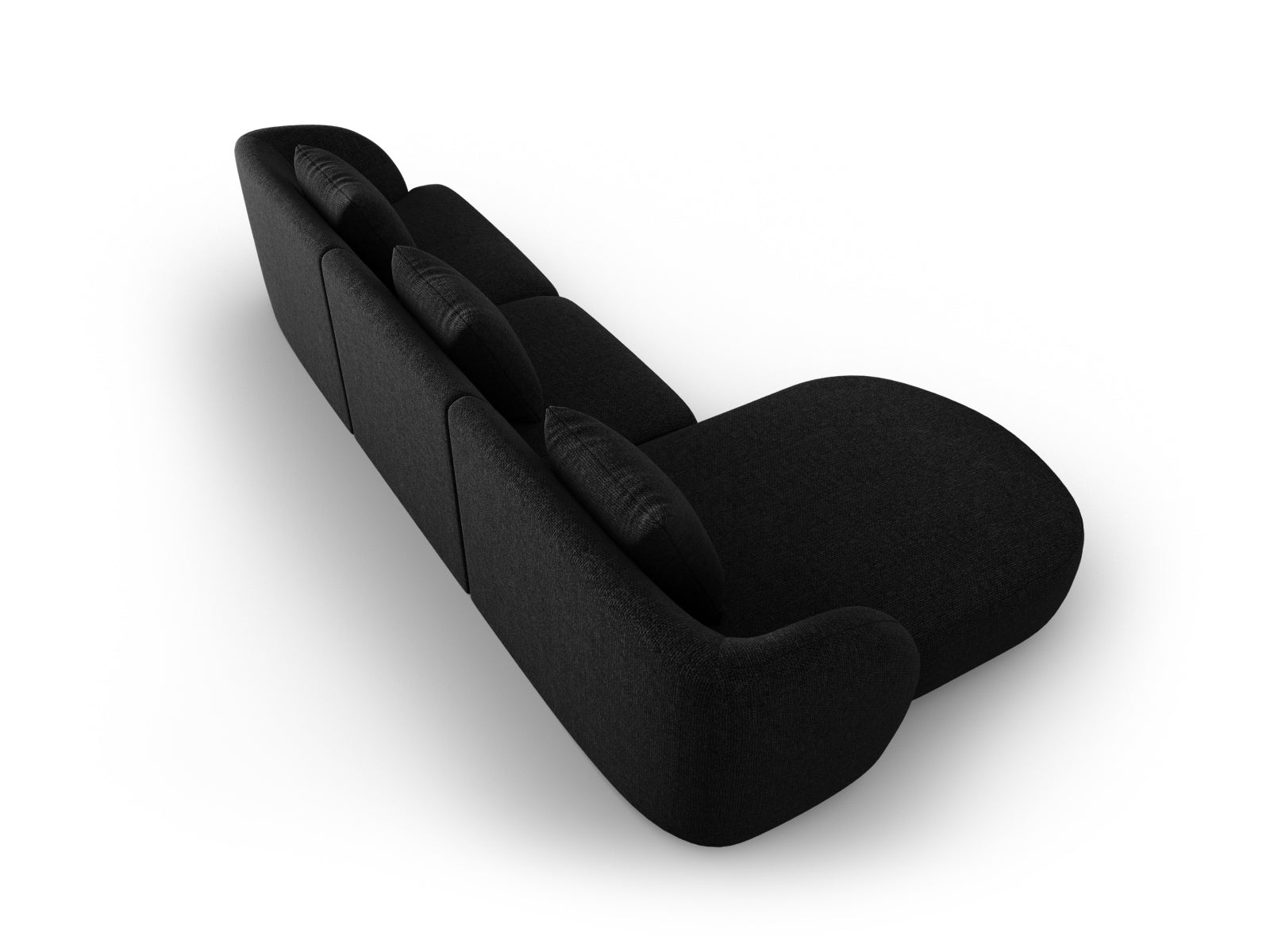 Modernes Tulum Ecksofa links, 4-Sitzer in Schwarz, perfekt für gemütliche Wohnzimmer. Hochwertige Verarbeitung von Cosmopolitan Design.
