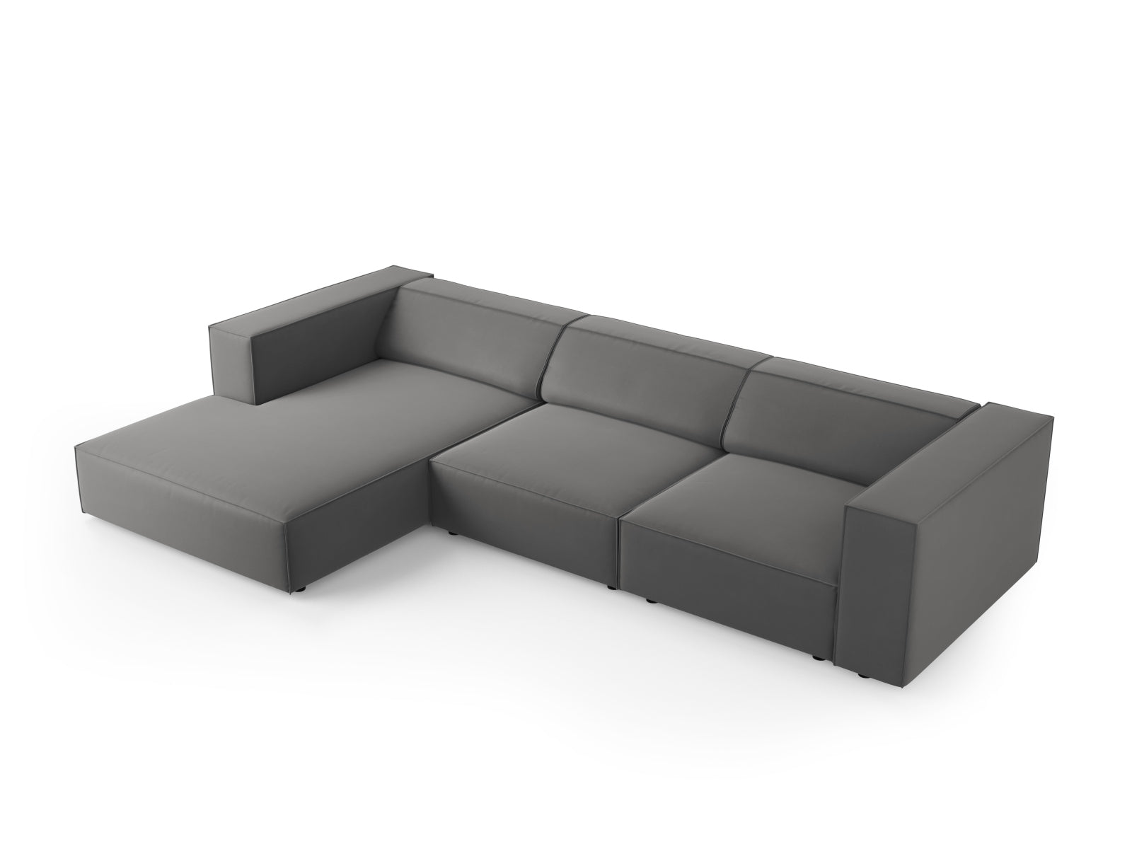 Entdecken Sie das stilvolle Arendal Velour Ecksofa links von Cosmopolitan Design. Ideal für Ihr Wohnzimmer, vereint es modernen Chic und exzellenten Komfort.