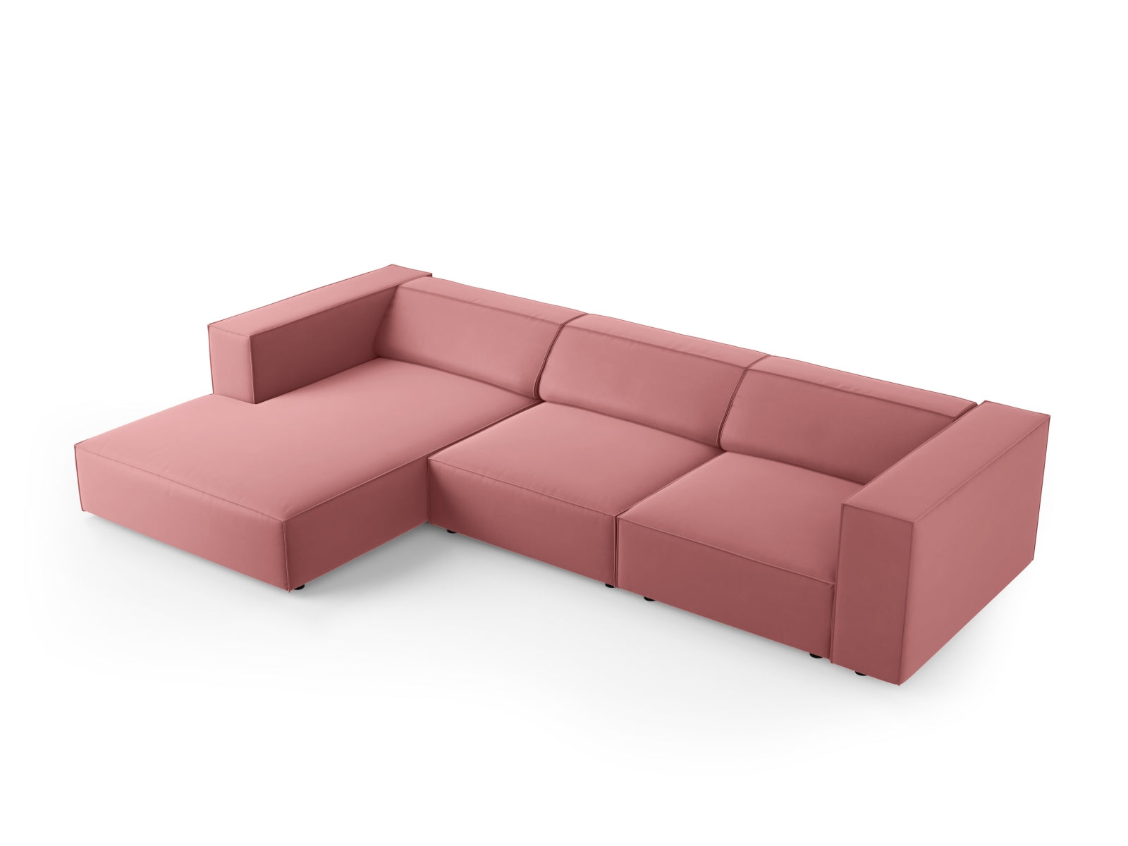 Erleben Sie das elegante Arendal Velour Ecksofa links von Cosmopolitan Design. Perfekt für Ihr Wohnzimmer, bietet es modernen Stil und höchsten Sitzkomfort.