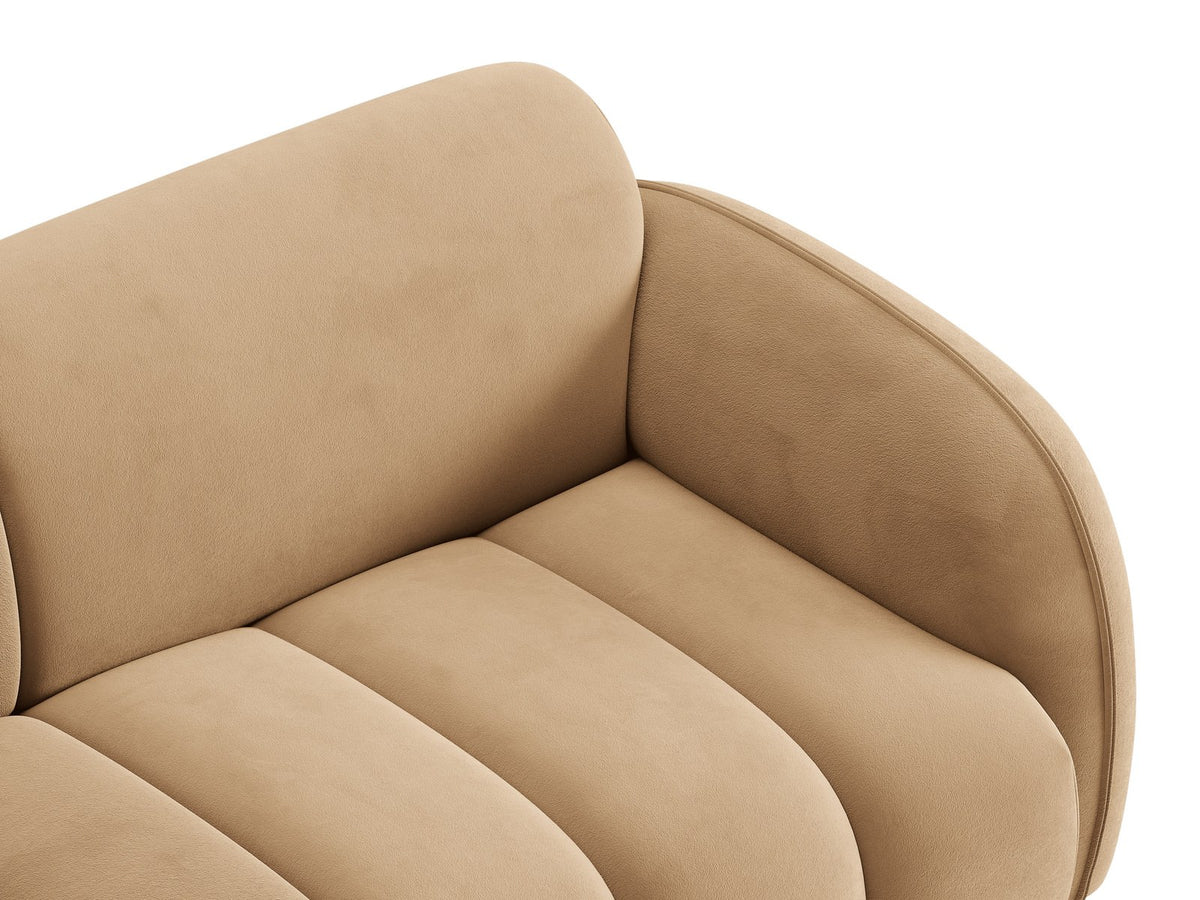 Bilbao Ecksofa links 3-Sitzer von Cosmopolitan Design in Light Beige-Casino Samtstoff, Holzrahmen, schwarze Kunststoffbeine, mit Récamiere.