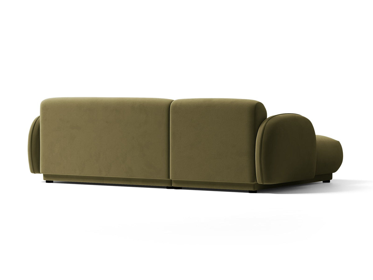 Bilbao Ecksofa links 3-Sitzer von Cosmopolitan Design in Light Beige-Casino Samtstoff, Holzrahmen, schwarze Kunststoffbeine, mit Récamiere.