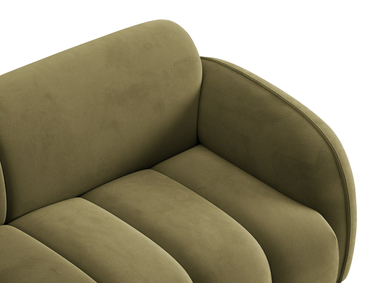 Bilbao Ecksofa links 3-Sitzer von Cosmopolitan Design in Light Beige-Casino Samtstoff, Holzrahmen, schwarze Kunststoffbeine, mit Récamiere.
