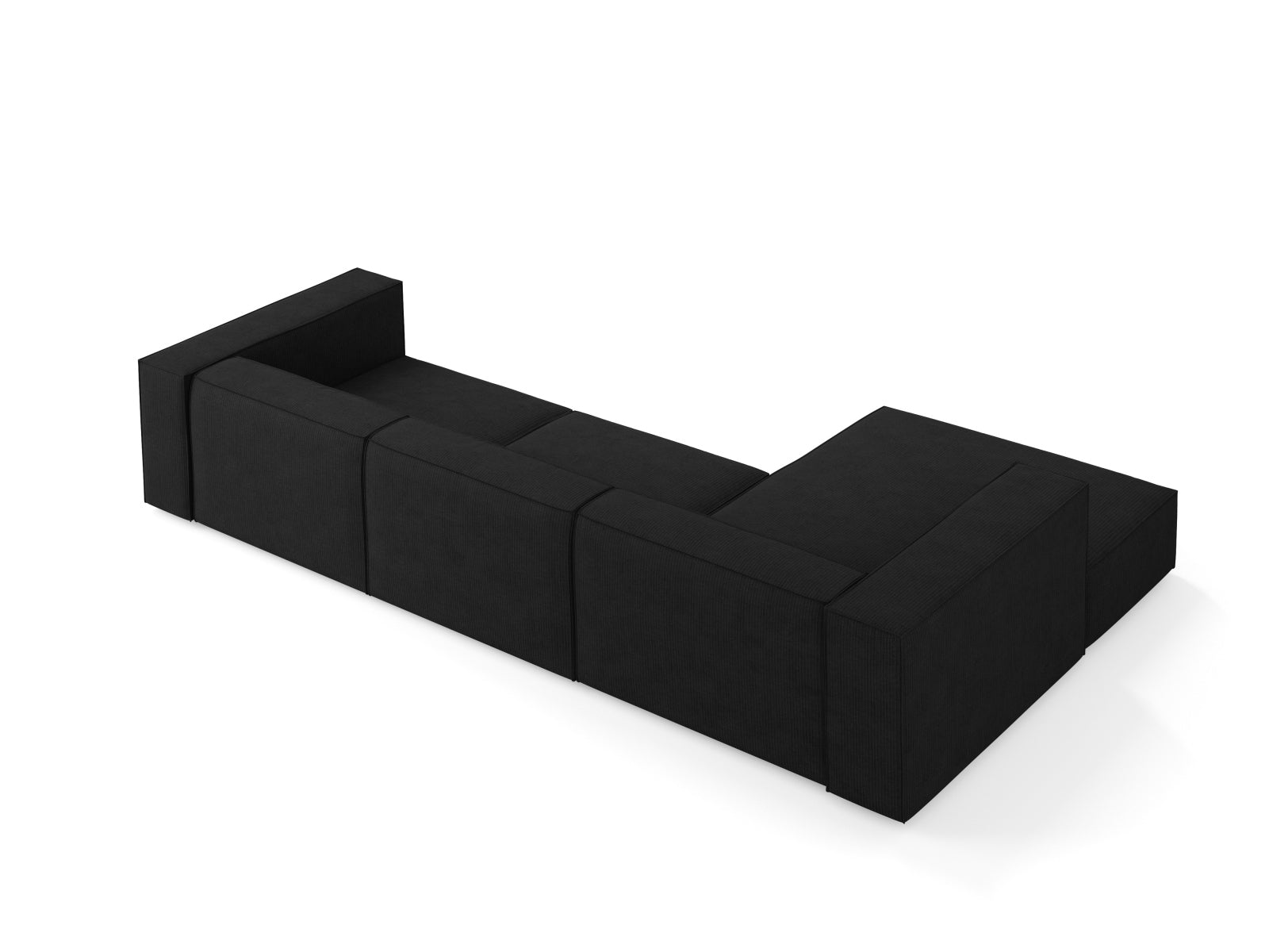 Modernes 4-Sitzer Arendal Ecksofa links in edlem Schwarz, perfekt für stilvolle Wohnzimmer und gemütliche Entspannung.