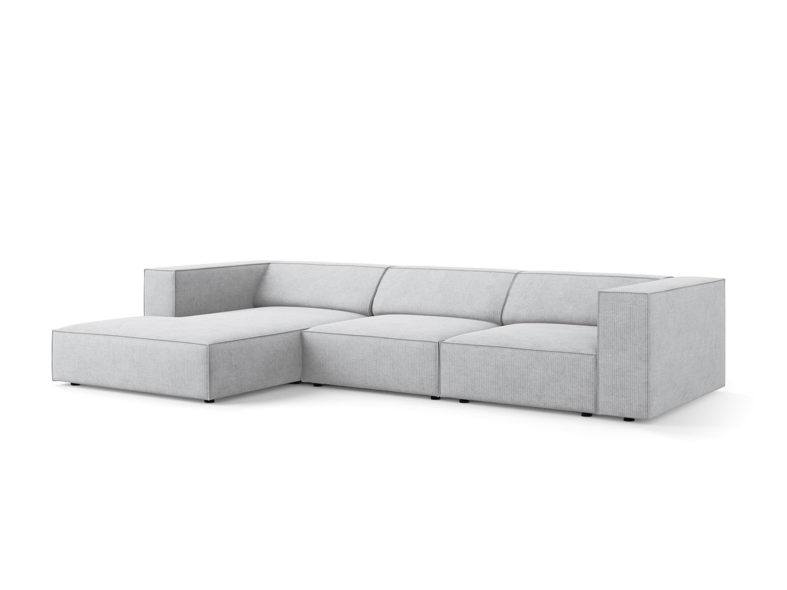 Elegantes Arendal Ecksofa links in hellem Grau, ideal für stilvolle Wohnräume. Komfortables 4-Sitzer Design von Cosmopolitan Design.