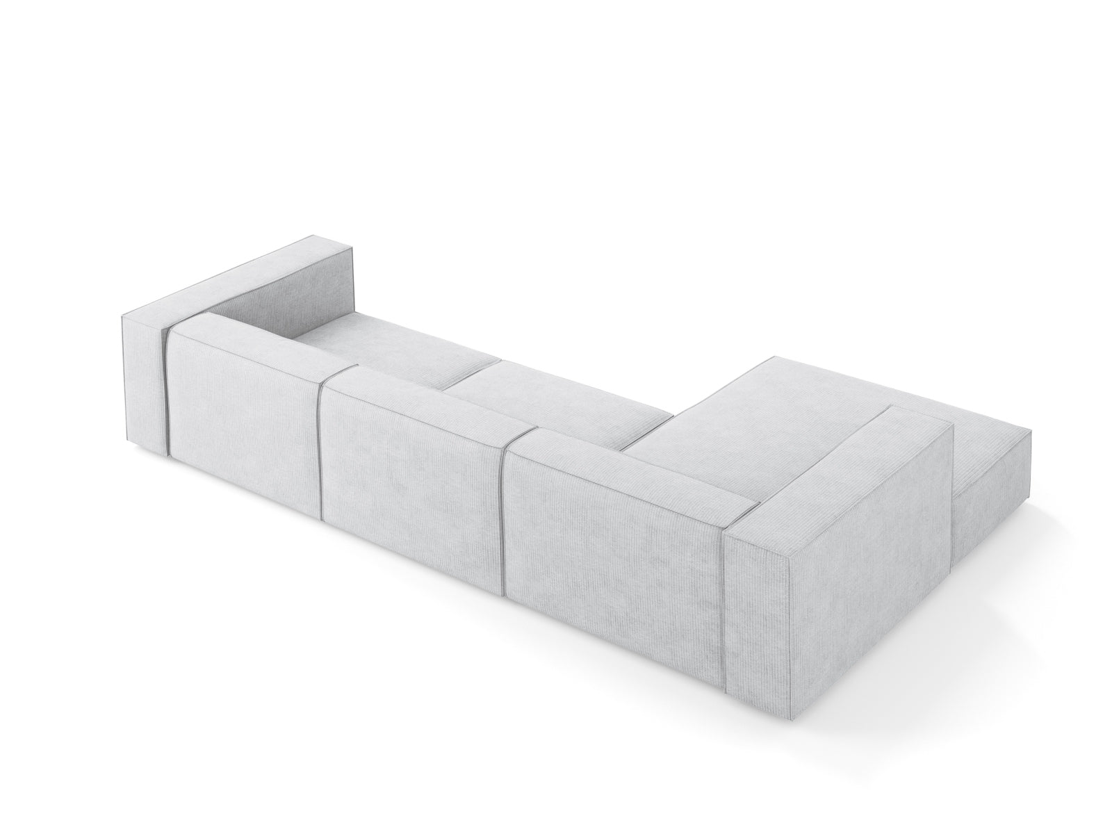 Modernes Arendal Ecksofa links in sanftem Grau, perfekt für gemütliche Wohnzimmer. Geräumiges 4-Sitzer Modell von Cosmopolitan Design.