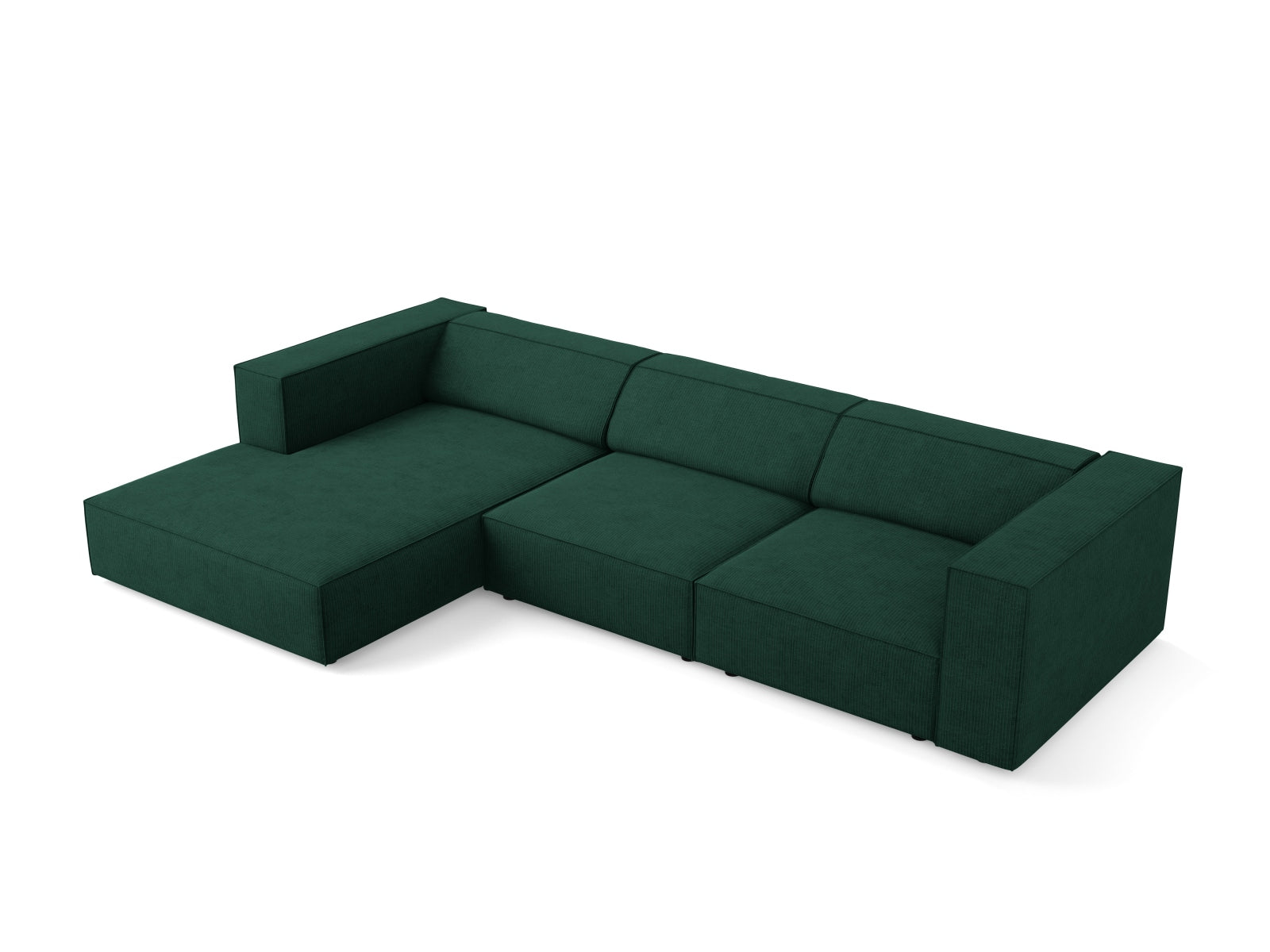 Elegantes Arendal Ecksofa links in tiefem Flaschengrün, ideal für stilvolle Wohnräume und entspannte Abende mit Freunden.