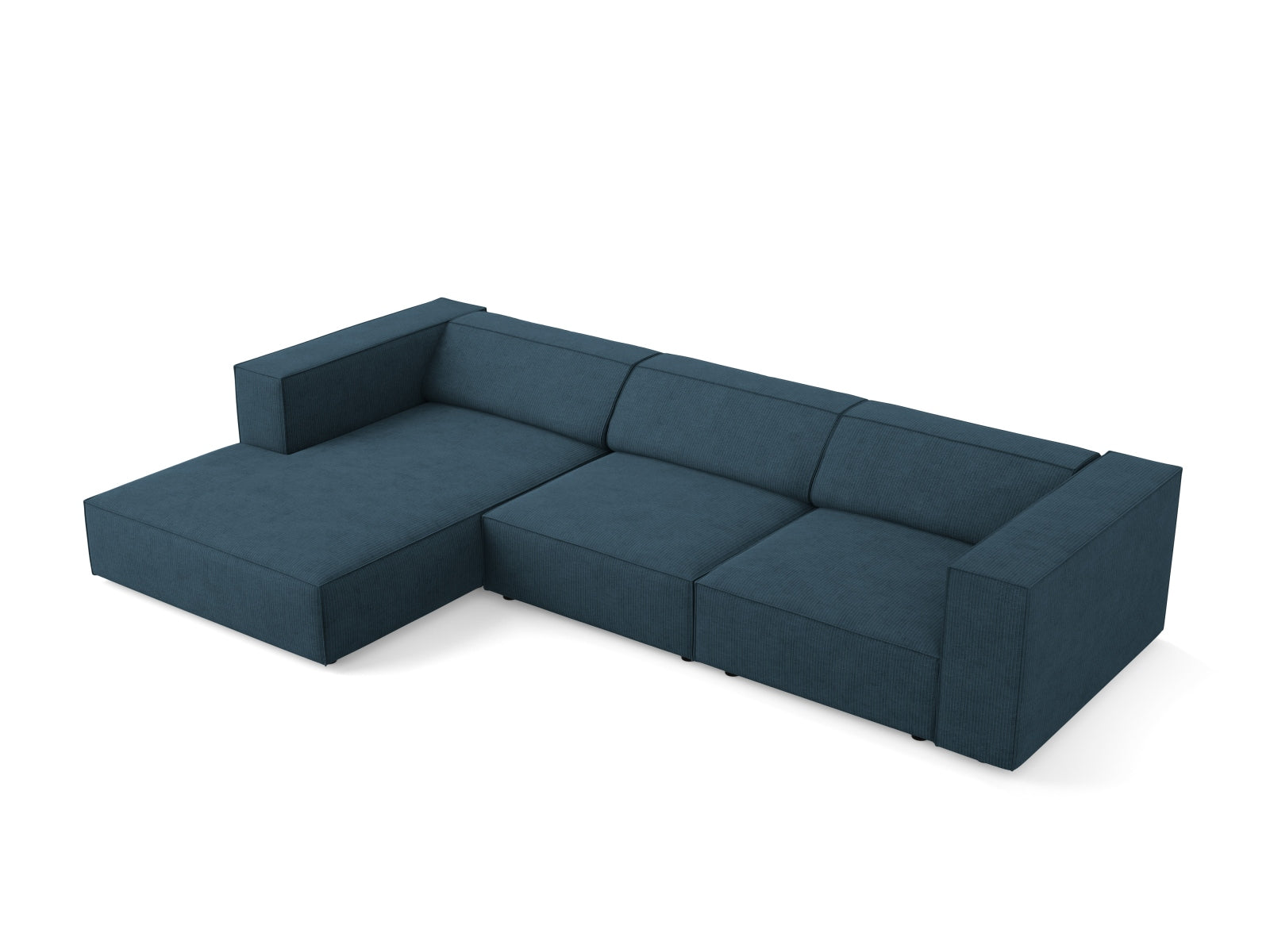 Elegantes Arendal Ecksofa links in stilvollem Blau, ideal für entspannte Abende. Geräumiges 4-Sitzer Design von Cosmopolitan Design.