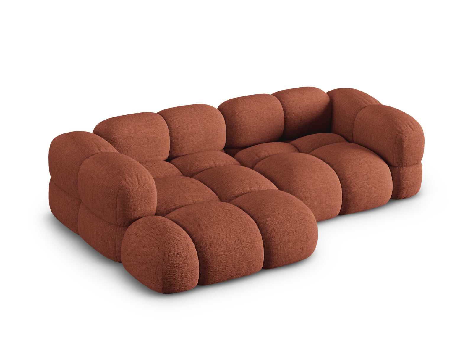 Modernes Loretto Ecksofa links, 3-Sitzer in Coral-Sorella, ideal für stilvolle Wohnräume, erhältlich bei Cosmopolitan Design.