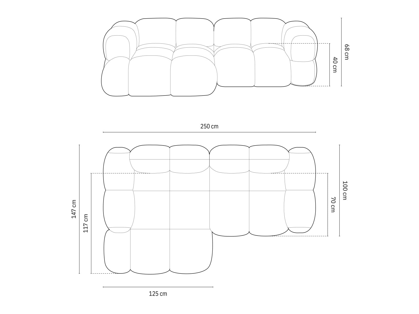 Modernes Loretto Ecksofa links in tiefem Blau, 3-Sitzer mit 147 cm, perfekt für gemütliche und stilvolle Wohnambiente von Cosmopolitan Design.