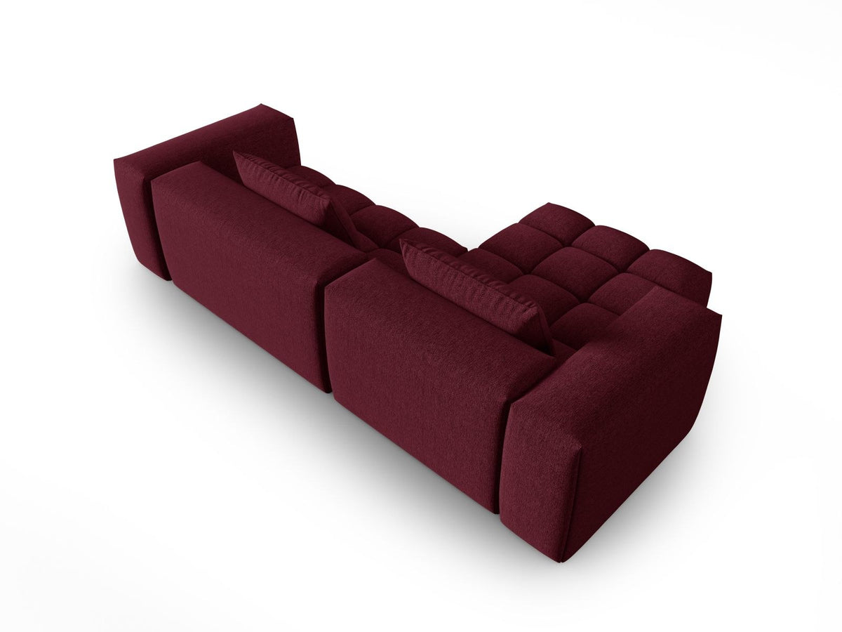 Modulares Ecksofa Verona links mit 3 Sitzplätzen in dunkelblauem Sorella-Stoff, Massivholzrahmen und schwarzen Kunststoffbeinen, Récamiere-Form.