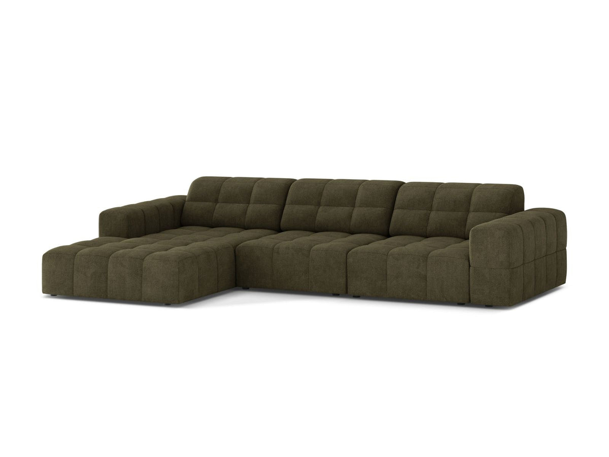Ecksofa links Chicago in Light Beige mit Eden-Stoff, Massivholzrahmen, Kunststoffbeinen und Récamiere, Cosmopolitan Design